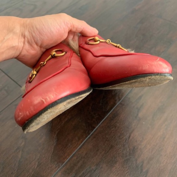 Gucci Red Leather Fur Princetown Mules Shoes 37 - Picture 4 of 6